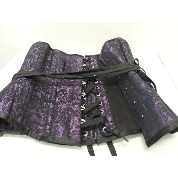 Corset Story Purple Brocade Satin Overbust, Spiral Steel Boned Corset, Waist 36" - Picture 5 of 12